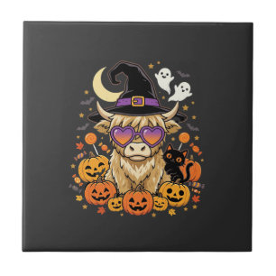 Azulejo Bruja Vaca Highland Adorable Halloween Calabaza Fi