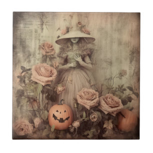 Azulejo Bruja Victoriana Vintage Calabaza Rosas