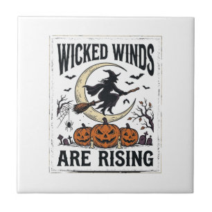 Azulejo Bruja Vintage Halloween Escoba Calabaza Luna Ar