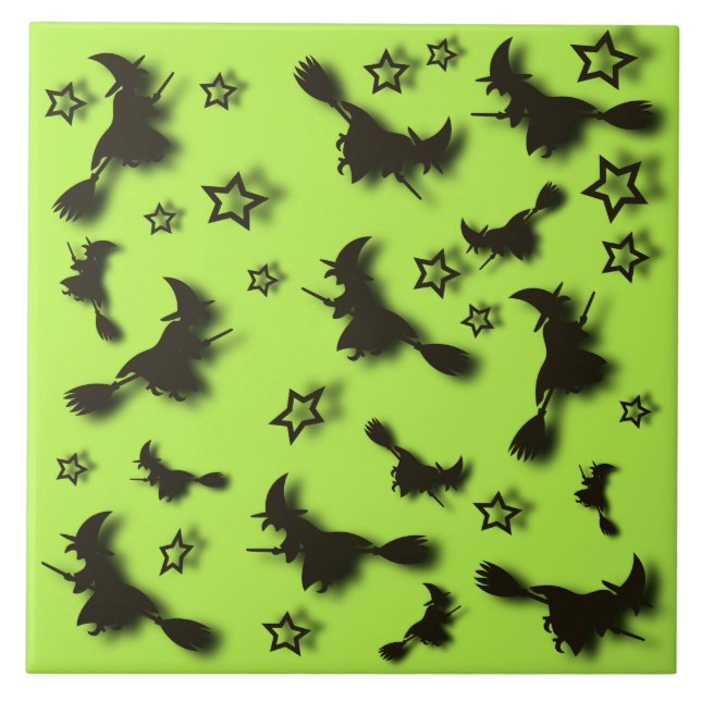 Azulejo Bruja voladora entre las estrellas en la noche de  (Frente)