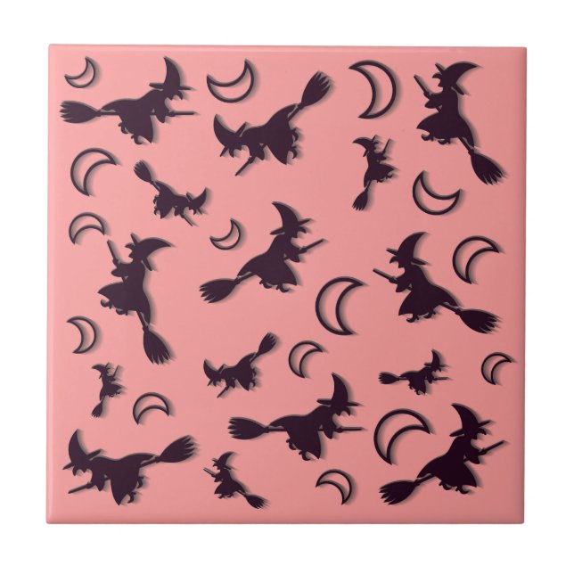 Azulejo Bruja voladora entre media luna en la noche de Hal (Frente)