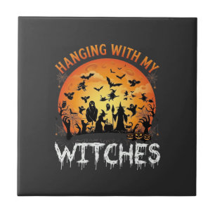 Azulejo Brujas Colgantes Luna de Halloween Murciélagos Cal
