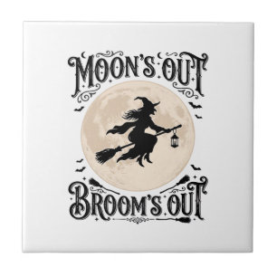 Azulejo Brujas de Halloween Lunas Fuera Escobas Fuera
