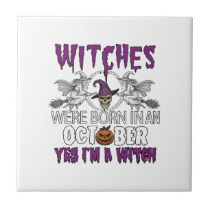 Azulejo Brujas Octubre Halloween Cráneo Sombrero de Bruja 