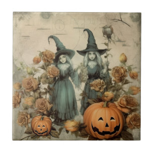 Azulejo Brujas Victorianas Caprichosas Calabaza Rosas