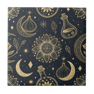 Azulejo Brujería Celestial Mística - Botánico Dorado