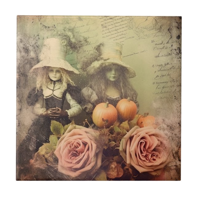 Azulejo Brujería de Halloween vintage (1) (Frente)