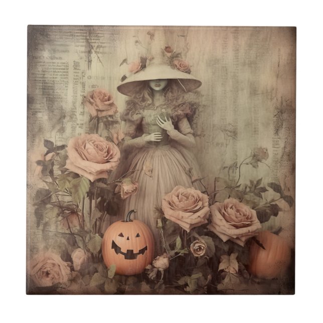 Azulejo Brujería de Halloween vintage (9) (Frente)