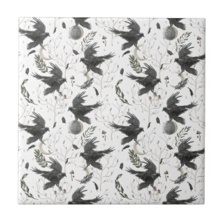 Azulejo Brujería de Raven Negro, Luna y Plantas Silvestres