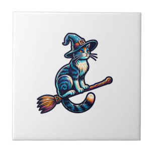 Azulejo Brujo Gato Halloween Bruja Místico Amantes de Gato