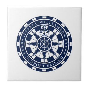 Azulejo Brújula náutica, azul y blanco, náutica