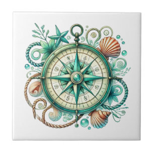 Azulejo Brújula para amantes de la playa genial