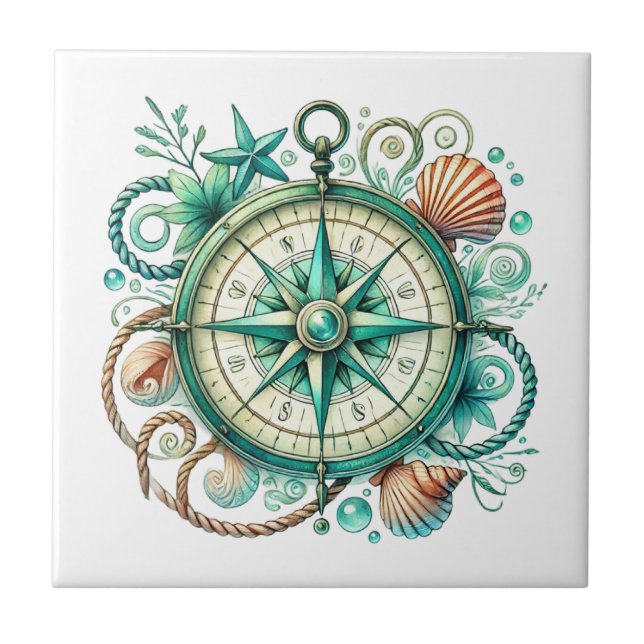 Azulejo Brújula para amantes de la playa genial (Frente)
