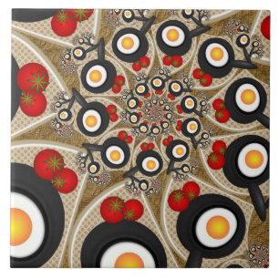 Azulejo Brunch Fractal Art Comida divertida, Tomates, Huev