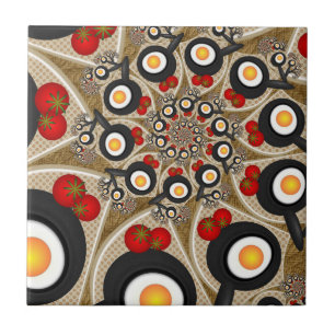 Azulejo Brunch Fractal Art Comida divertida, Tomates, Huev