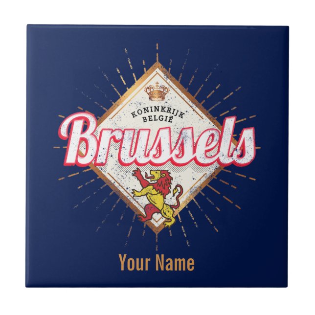 Azulejo Bruselas Capital Europa Bélgica Retro León Vintage (Frente)