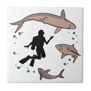 Azulejo Buceador y tiburones