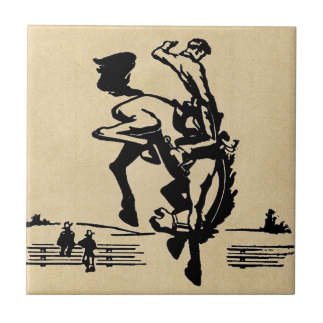 Azulejo Bucking Bronco Horse and Rider (Frente)