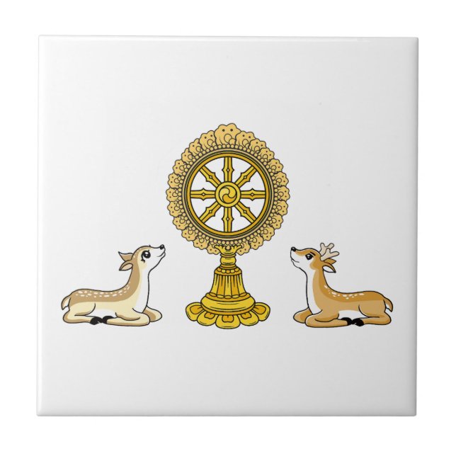 Azulejo Buda Dharma Wheel & Deers Ceramic Tile (Frente)