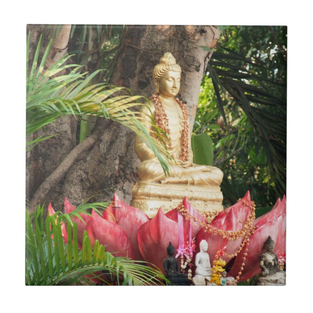 Azulejo budismo, buddha, estatua, religión, oro, asia, (Frente)