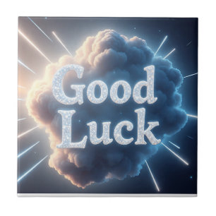 Azulejo Buena suerte — Tipografía en la nube brillante con