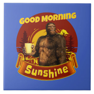 Azulejo Buenos Días Sol Bigfoot Café Humor Arte