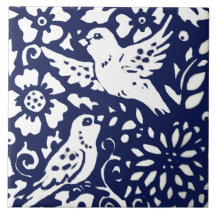 Buey Floral de pájaro azul marino Trivet