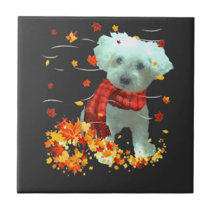 Azulejo Bufanda de Otoño Poochon - Hojas de Otoño Perros