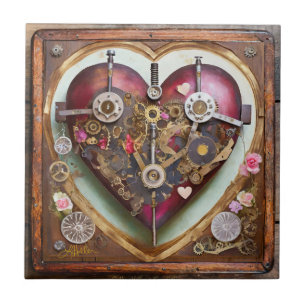 Azulejo Buff Red Heart Steampunk Series