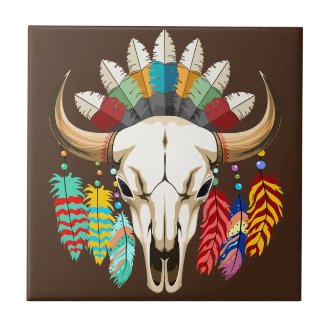 Azulejo Buffalo Skull Native American Emblem (Frente)