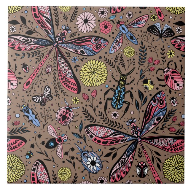 Azulejo Bugs de garabatos en mocha marrón (Frente)