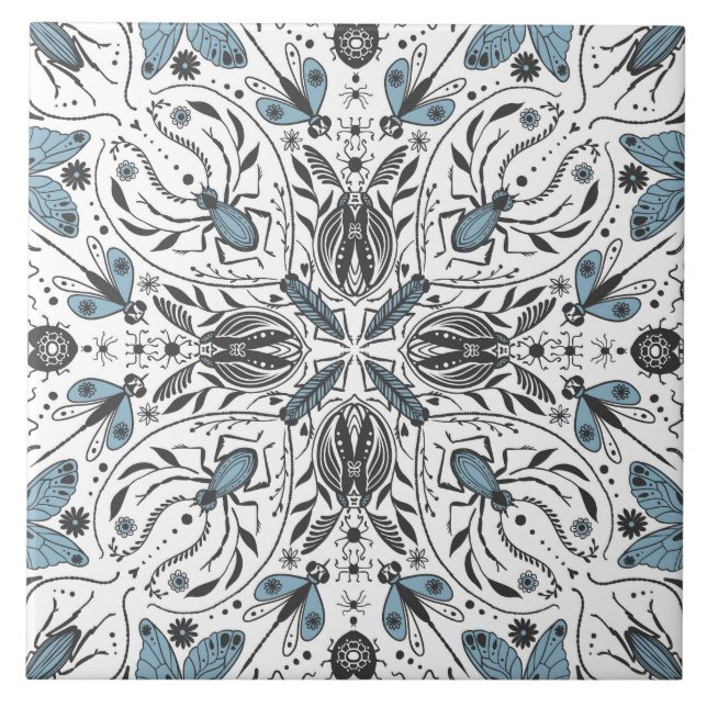 Azulejo Bugs, negro y azul (Frente)