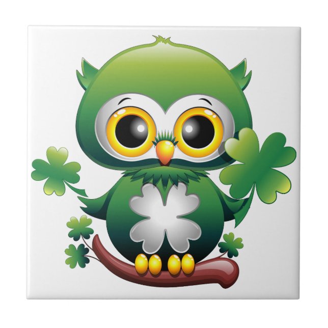 Azulejo Búho Bebé Lindo St Patrick Dibujo Animado (Frente)