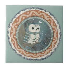 Azulejo Búho Caprichoso Azul Terracota Aqua Teal