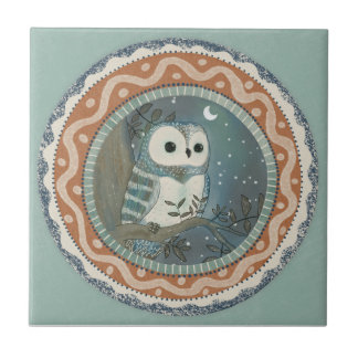Azulejo Búho Caprichoso Azul Terracota Aqua Teal