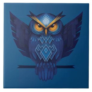Azulejo Búho Cornudo en Azul