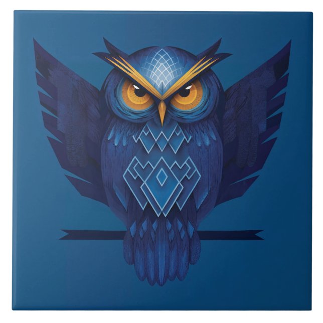 Azulejo Búho Cornudo en Azul (Frente)