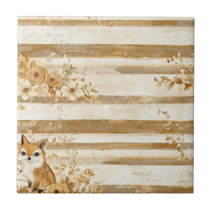 Azulejo Búho de Bosque con Flores Doradas