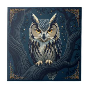 Azulejo Búho de cuerno por la noche