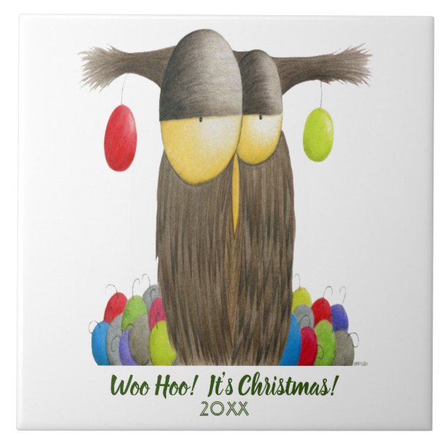 Azulejo Búho de vacaciones de corte (Frente)