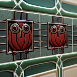 Azulejo Búho Encantado en una Caja Movimiento de Artes y O