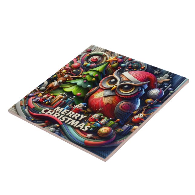 Azulejo Búho festivo y amigos celebran la alegría de los N (Lado)