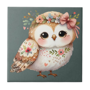 Azulejo Búho Floral Adorable con Lazo