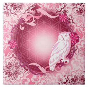 Azulejo Búho Rosa Adorable con Flor de la Vida