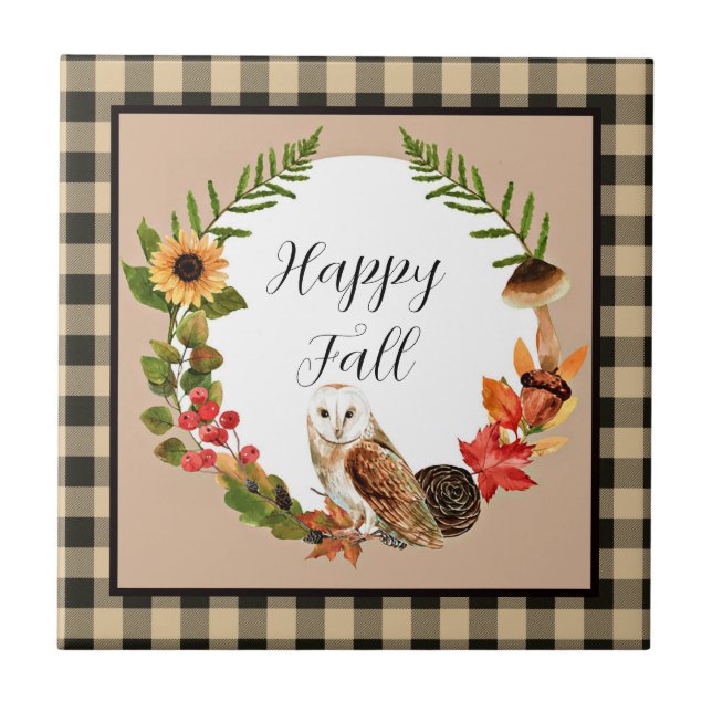Azulejo Búho y naturaleza con texto personalizable  (Frente)