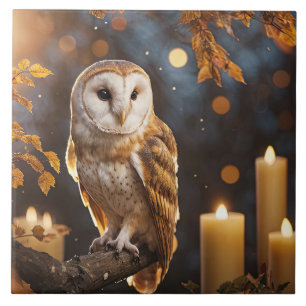 Azulejo Búho y velas Místico Mágico Otoño