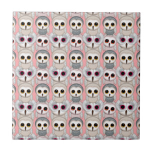 Azulejo Búhos Bebés en Patrón Rosa