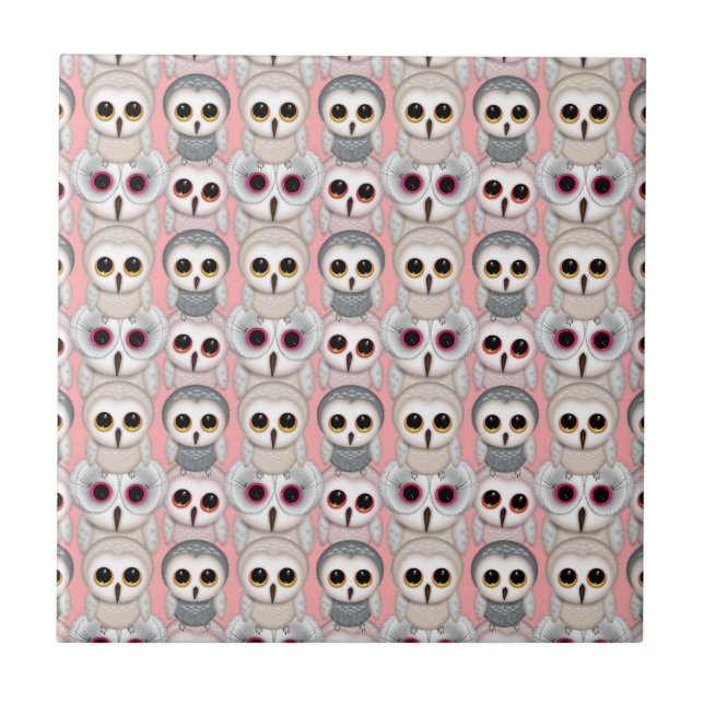 Azulejo Búhos Bebés en Patrón Rosa (Frente)