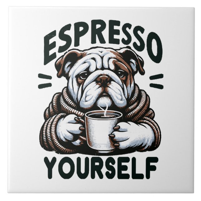Azulejo Bulldog de Espresso Caliente - Café Acogedor (Frente)