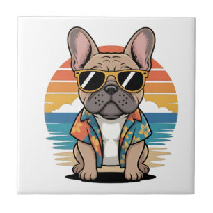 Azulejo Bulldog Francés adorable que usa gafas de sol